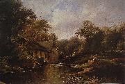 Theodore Fourmois Watermill in the Ardennes with angler France oil painting artist